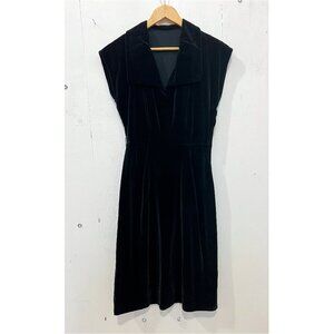 Vintage 1940s Black Velvet Midi Dress Size Small
